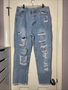 Vanilla Star Women's Distressed Light Blue Boyfriend Jeans